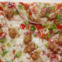 Campagnola Pizza · Authentic sweet crumbled Italian sausage, red and green peppers, sweet red onions, plum toma...