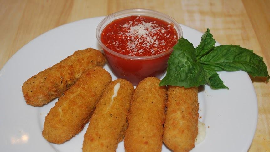 Mozzarella Sticks · Five breaded mozzarella cheese sticks served with your choice of a side of marinara sauce or ranch dressing.