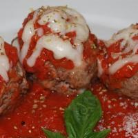 Meatball Trio · Three of our delicious meatballs topped with marinara sauce and mozzarella cheese.