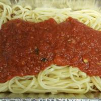 Spaghetti · Includes bread, butter, and a small salad. Add Italian Sausage or Meatballs for an additiona...
