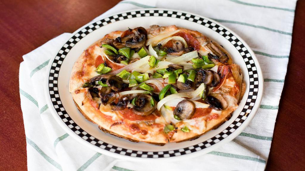 The Supreme · Sausage, pepperoni, mushrooms, green peppers & onions.