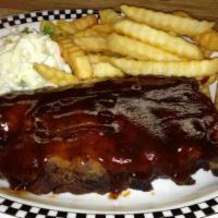 Bbq Pork Ribs Dinner · The neighborhood favorite is our tender, fall off the bone, melt in your mouth, slow cooked ...