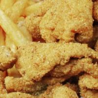 Chicken Nuggets · Breaded chicken. served with fries.