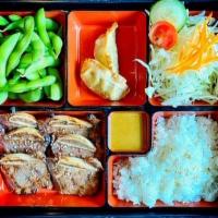 Beef Short Ribs Bento · Set includes grilled bone-in beef short ribs / salad / edamame / age gyoza