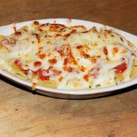 Baked Mostaccioli · Choice of Housemade Meat or Marinara sauce and topped with melted Mozzarella Cheese.