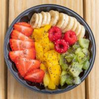 Malibu Bowl · Organic açaí blend with banana and strawberries. Toppings: Organic Granola, Kiwi, mango, ban...