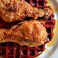 Chicken & Red Velvet Waffles · 
