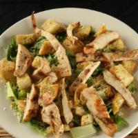 Chicken Caesar Salad · Fresh cut romaine, grilled chicken breast, Parmesan and croutons.