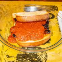 Hot Dago - Pie Shoppe Style · Italian sausage links between Italian bread with our homemade spaghetti sauce.