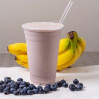 Blueberry · Skim milk, half banana, vanilla protein, blueberry. * 267-362 cal. 
 
*Protein 21g.