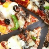 Veggie · Onions, green peppers, black olives, mushrooms, fresh tomatoes and mozzarella cheese.