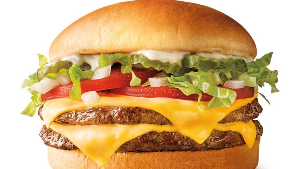 Cheeseburger · beef patty, cheese, mayo, mustard lettuce, onions, tomato, pickle.