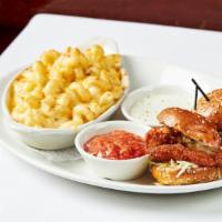 Two Sliders With Mac & Cheese · Choice of two sliders served with creamy mac & cheese.
