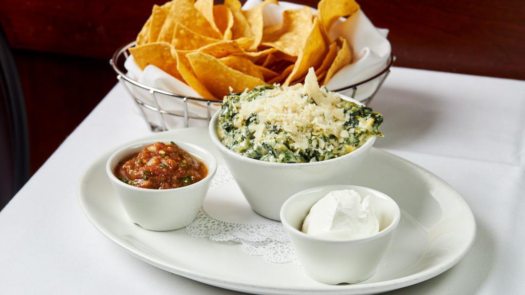 Warm Spinach Dip · Served with house-made tortilla chips, salsa, and sour cream