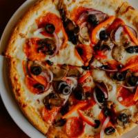 Chuck'S Deluxe Pizza · pepperoni, Italian sausage, mushroom, onion, bell pepper, black olives