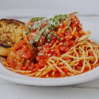 Spaghetti And Meatballs · spaghetti pasta, fresh pomodoro sauce, basil, parmesan cheese, beef & pork meatballs