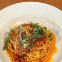 Spaghetti Pomodoro · spaghetti pasta, fresh pomodoro sauce, basil, parmesan cheese