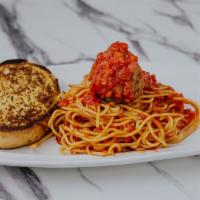 Kids' Spaghetti And Meatballs · spaghetti pasta, tomato sauce, beef & pork meatballs.
