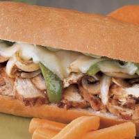Chicken Philly Sub · Seasoned thinly sliced chicken, with cheese, green pepper, onion, tomatoes, lettuce, mushroo...
