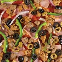 Pricebuster Pizza · Pepperoni, ham, Italian sausage, beef, red onion, green pepper, fresh mushrooms, green and b...