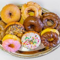 Cake Donuts · choose  flavor:
Plain, Cinnamon Sugar, Chocolate, Maple, Strawberry, sprinkled, Blueberry, D...