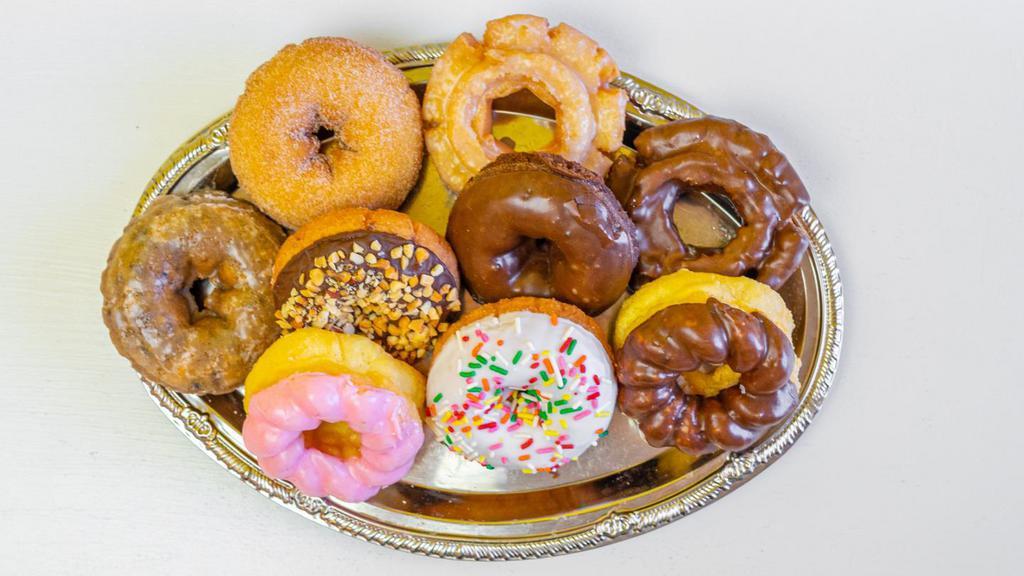 Cake Donuts · choose  flavor:
Plain, Cinnamon Sugar, Chocolate, Maple, Strawberry, sprinkled, Blueberry, Double chocolate, Old fashioned ,