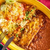 Juarez Dinner · Crispy or soft taco-chicken, ground beef or shredded beef and one enchilada your choice of c...
