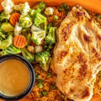 Pollo Monterrey · 6 ounce grilled chicken breast served with sour cream sauce, rice and mixed vegetables. Add ...