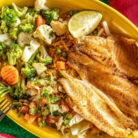 Pescado Vera Cruz Or Tacos De Pescado · Your choice: fillet or tacos. Tilapia and onions grilled with our special spices, served wit...