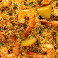 Shrimp Biryani · Shrimp cooked with aromatic spices and flavorful basmati rice.