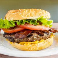 Bacon Cheeseburger · Mayonnaise, lettuce, tomato, bacon, American, Swiss or Cheddar cheese (1/3) lb.