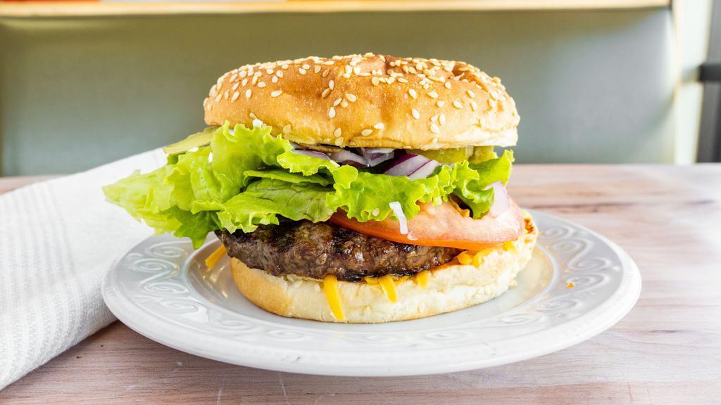 Penn Square Cheeseburger · Mayonnaise, lettuce, tomato, pickle, onion, American, Swiss or Cheddar cheese (1.3) lb.