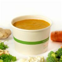 Miso Broccoli Soup · miso paste, ginger, broccoli, cauliflower, cilantro, green onion, cashew, cayenne, salt, pep...