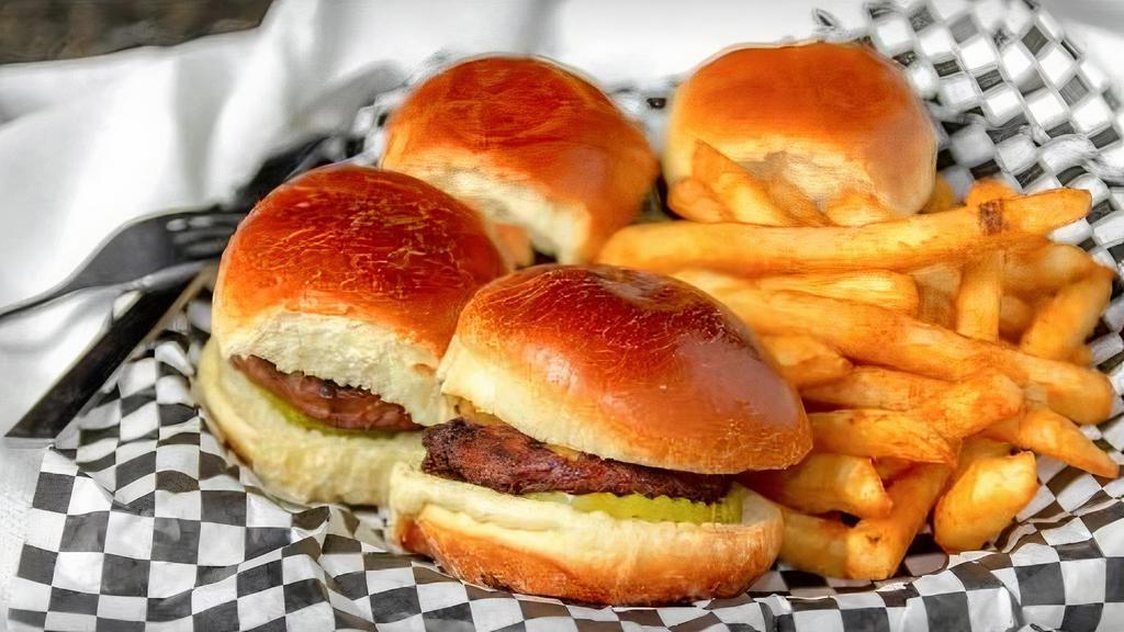 Kids Wee Man Burgers · Mini Burgers served with (choice of one) applesauce, fries, or veggie of the day.