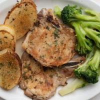 2 Center Cut Pork Chops · Served with soup or salad, choice of potato and vegetables, rolls and butter.

These items a...