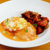 Biscuits & Gravy · Homemade biscuit, chorizo sausage gravy, fried egg, and block breakfast potatoes. *Served ra...