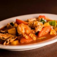 Gang Dang · Choice of meat cooked in red curry paste, coconut milk, with carrots green peas, bamboo shoo...
