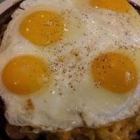 #9. Country Skillet · Hash brown potatoes with sausage, onions, green peppers, cheddar cheese, and sausage gravy t...