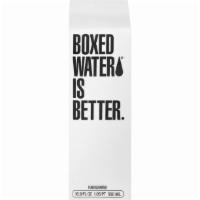 Boxed Water · The standard size of Boxed Water. 16.9 ounces of purified water, filled in boxes made from p...