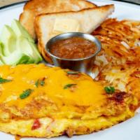 Southwest Omelette-Only Offered Before 11Am · Three Eggs Stirred with Onions, Bacon, Tomato, Cheddar Cheese Topped with and Avocado. Serve...