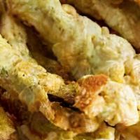 Spicy Pickles Fries · Crispy, Tangy Thin-Cut Dill Pickle Fries Lightly Coated in a Premium Cornmeal and Spicy Batt...