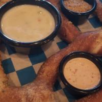 The Big Pretzel · Parmesan dusted with pepper jack cheese dip, grain mustard and homemade ranch.