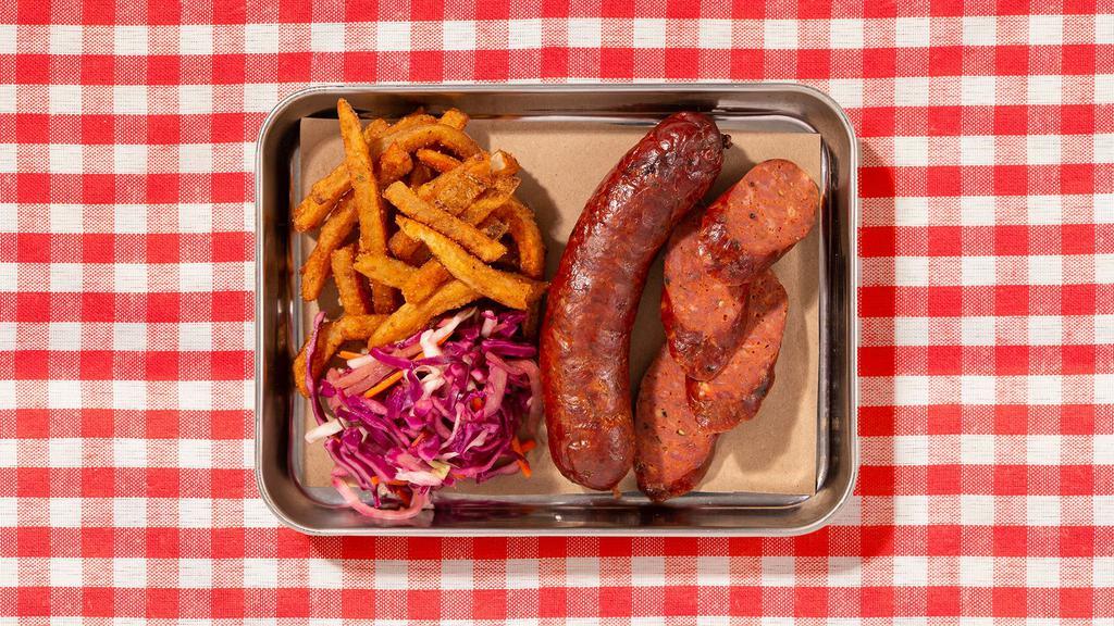 Bbq Smoked Hot Link · 2 house smoked beef and pork sausage served with your choice of 2 signature sides.