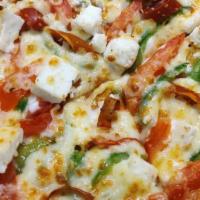 Vegetarian (Sub) · Pizza sauce, pizza cheese, onion, green pepper, black olives, banana pepper, and mushroom.