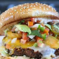Vegetarian Burger · Organic Black Bean Patty Burger, Cheddar and American Cheese, Lettuce, Fajita Peppers, Pico ...