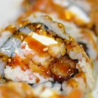 Double Shrimp (New) · Coconut shrimp, shrimp tempura, cream cheese, crab mixed, eel with spicy sauce.