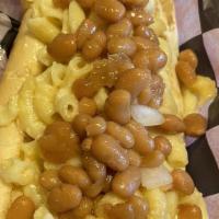 Junkyard Dog · House made mac n cheese, baked beans.