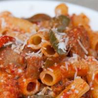 Rigatoni Sausage & Peppers · Rigatoni tossed with Broders' sliced Italian sausage, bell peppers and onion, Pomodoro sauce...