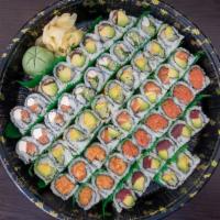 Party Tray · Twelve pieces of sashimi: salmon, tuna and surf clam. Fourteen pieces of sushi: salmon, tuna...