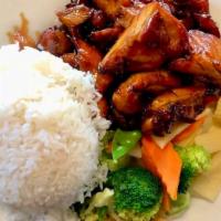 Grill Teriyaki · Sautéed in a teriyaki sauce. Served with steamed broccoli, carrot, baby corn, snow pea, and ...